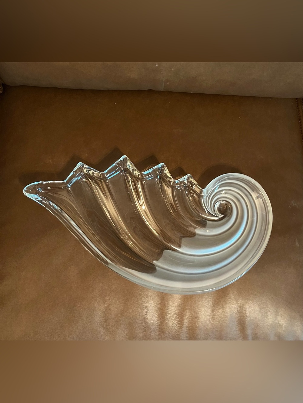 Vtg Mikasa Clear Glass Half Frosted Crystal Wave/Shell Platter/Centerpiece Bowl
